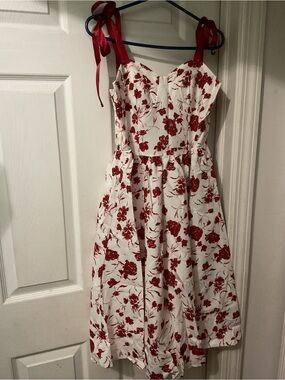 White Sundress with Red Floral Print and Tie Straps